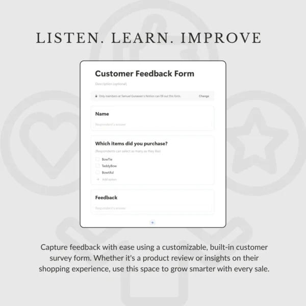 Notion Business Planner Template | Sales Tracker, Inventory, Feedback Form, Management, To-Do Lists for Product and Service Based Businesses - Image 5